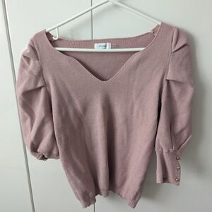 Blu Ivy Blush Pink Sweater with Sweetheart Neckline and Gold Button Deta…